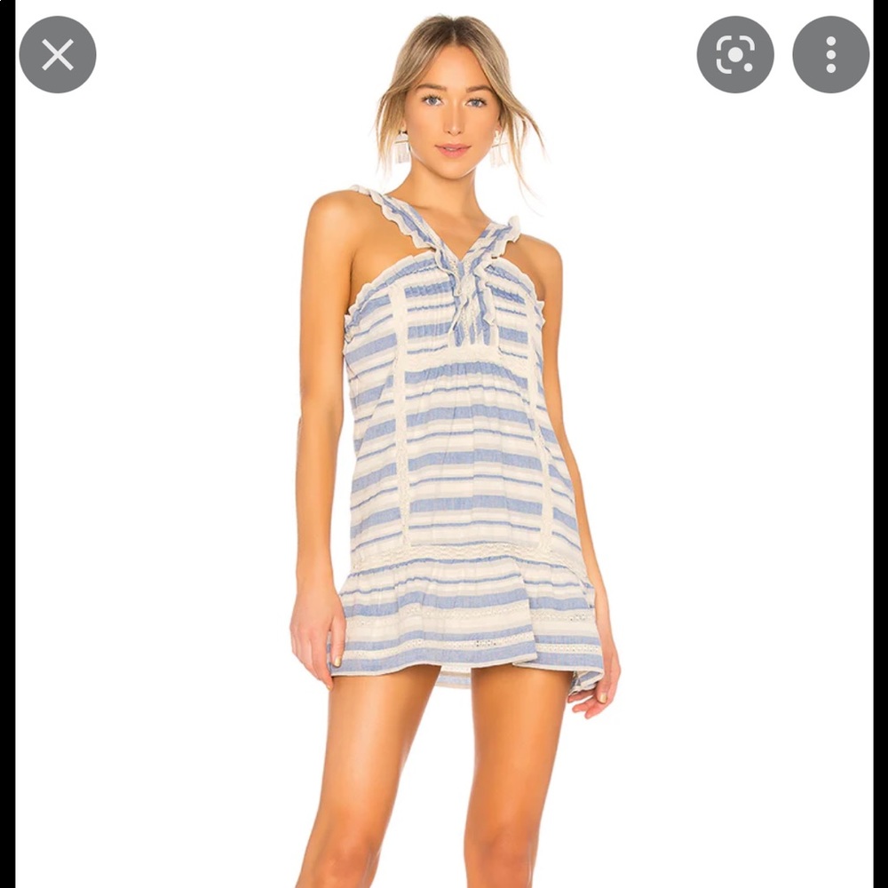 Tularosa White and Light Blue Striped Mini Dress